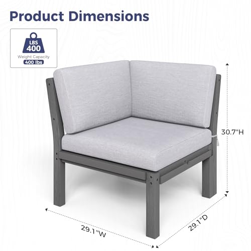 Image of Modular Outdoor Patio Furniture Corner Seat, HIPS All-Weather Outdoor Sectional Sofa with High-Density Thick Cushions, Easy Side Interlock, Patio Seat for Backyard, Balcony, Deck (Grey)