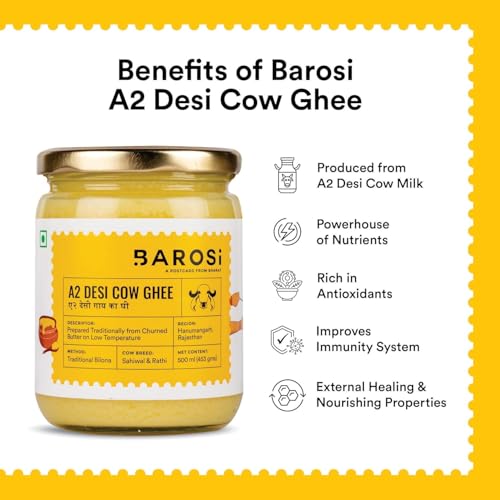 Image of Barosi Premium A2 Cow Ghee 3 Litre Family Saver Pack | A2 Danedar Desi Ghee | Churned from Curd with Bilona Method | Pure & Aromatic | Farm Made in Small Batches