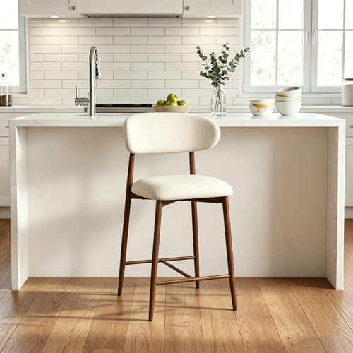 Image of AQO Counter Height Bar Stool, Upholstered Counter Stools Modern Barstools with Metal Legs for Kitchen Island Dining Room, Walnut