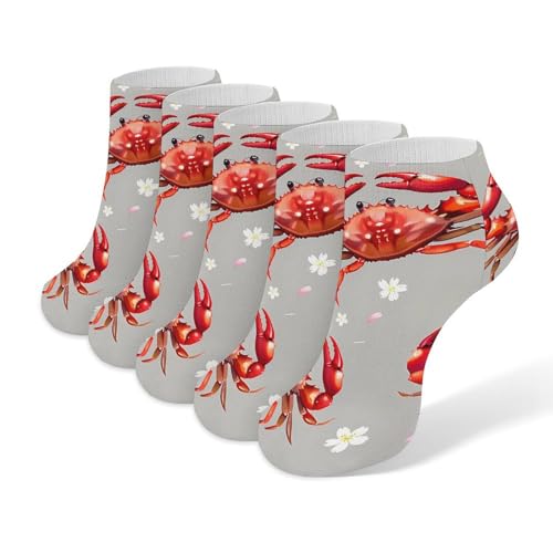 Seafood Marine Crabs Cherry Flowers - Calcetines tobilleros, 5 pares, informales, de corte bajo, atléticos, calcetines cortos