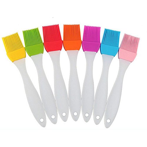 Kanggest 7Pcs Basting Brush Silicone BBQ Pastry Baking Brush Flexible Durable Grilling Brush Easy Grip Home Kitchen Bakeware Oil Condiment Brush 17CM (Color Random)