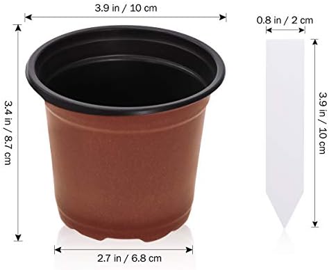 OUNONA 100PCS Flower Pots Lightweight Plastic Plant Containers Nursery Seedlings Pot Container Seed Starting Pots and 100PCS Plants Tags