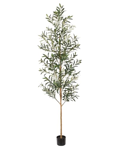 FLOWORLD 7FT Olive Trees Artificial Indoor Tall Faux Olive Tree 7FT (84in) with Natural Wood Trunk & Realistic Olives Stable Base Pet Friendly Artificial Plant for Home Office Living Room Outdoor