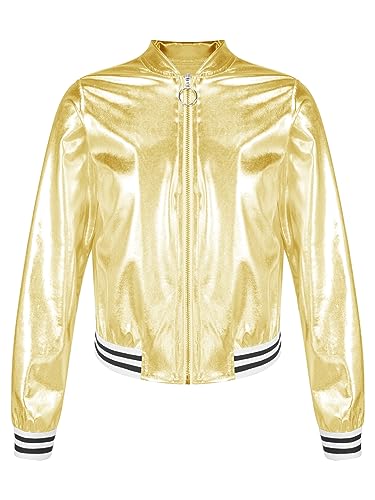 Shinsto Kids Girls Boys Metallic Bomber Jacket Coat Jazz Hip Hop Street Dance Baseball Windbreaker Outerwear