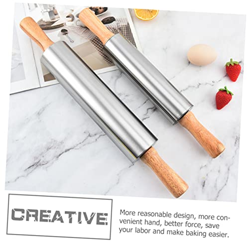 Rodillo para hornear, 2 piezas de rodillo de acero inoxidable para galletas, rodillo de metal para galletas, pan francés, rodillo para pan, rodillo para galletas, rodillo de cocina, paño de reposter