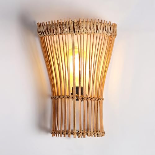 Image of Habere India-All the Cultures Fabricating India Wall Mount Lamp Lights | Bedroom Lights for Walls | Lamps for Living Room Decoration | Rattan Wall Lamp - Semicircular (M: 30 * 21 * 14 cm)