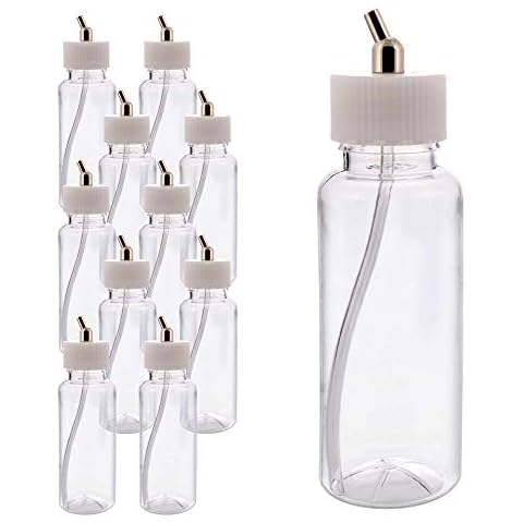 Master Airbrush® Brand Box of 10-each TB-009 3.4-Ounce, (100cc) Plastic Bottles Jars Lid Adapter Dual-Action Siphon Feed Air Brush Depot Airbrushing Accessories, Works with Dual Action Master, Badger, Paasche Iwata Airbrushes Cover