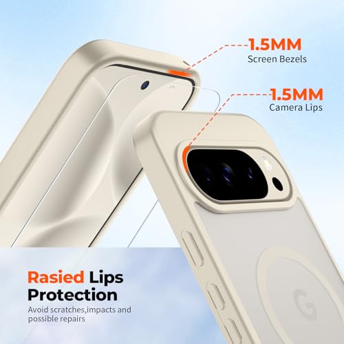 Image of SUPFINE Magnetic for Google Pixel 10 Pro XL Case with Screen Protector, (Built-in Magnets) ((Military Grade Drop Protection) Slim Translucent Shockproof Phone Case,Stone