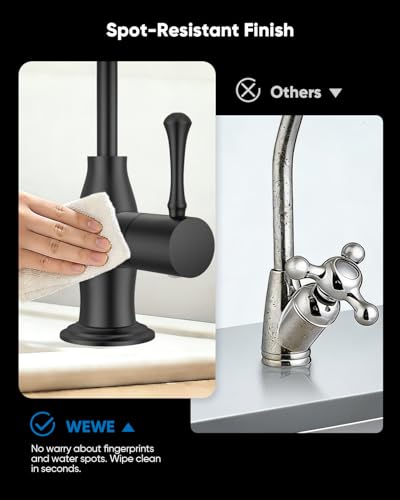 Image of WEWE Drinking Water Faucet with Vintage Design, Non-Air Gap, Matte Black | Lead-Free SUS304 Stainless Steel, 360 Swivel Spout, Double Seal Leak-Proof, Fits 1 /4 inch & 3 /8 inch RO Connectors