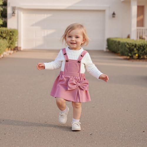 Toddler Baby Girl Fall Outfits Long Sleeve Ribbed Sweater Tops Corduroy Suspender Skirt Shorts Overalls Dress Set2