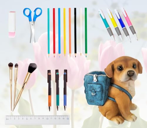 Image of Resin Pen Holder for Desk, Cute Dog Pens Stand with piggy bank