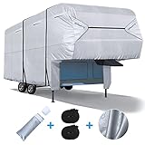 RVMasking RV 5th Wheel Cover with Adhesive Repair Patch, Ripstop Waterproof Camper Cover Fits...