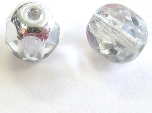 72 pcs Faceted Fire Polished Glass Beads 3 mm Crystal Silver 27001