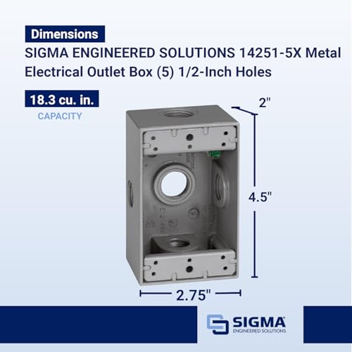 Image of Sigma 14251-5X Weatherproof 1 /2 inch 5 Hole Side Entry 1-Gang Box, Gray
