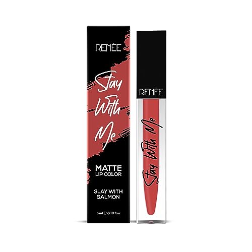 Image of RENEE Stay With Me Matte Lipstick - Slay With Salmon l Transfer Proof, Smudge & Waterproof | Long Stay l Highly Pigmented l Velvety, Matte Finish l Enriched with Vitamin E l Travel Friendly l 5 ml