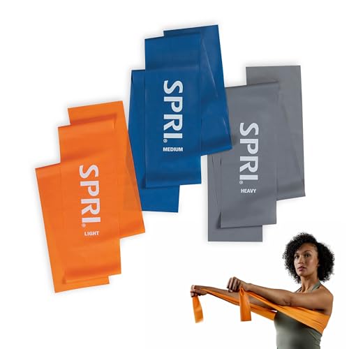 SPRI Flat Bands 3-Pack - Resistance Band Kit Set with 3 Levels of Resistance - Exercise Bands for Strength Training, Flexibility, & Body Workout - Versatile Fitness Tool - Light, Medium, and Heavy