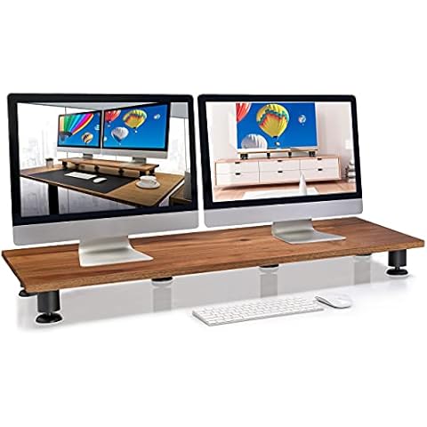 Nordik Large Dual Monitor Riser for 2 Monitors - Premium Handmade Hardwood Acacia Computer Riser - TV Stand Laptop Riser Monitor Stand with Storage for Desk Accessories - Desk Organizer Television Cover