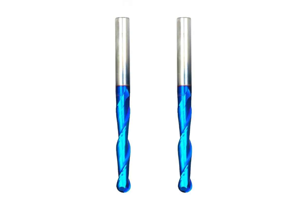 2PCS T2132BC Ball Nose CNC Spiral Router Bits 2D and 3D Carving SupeRun Coated Up Cut with 1/4 inch Cutting Diameter Extra Long Overall Length 3 inch