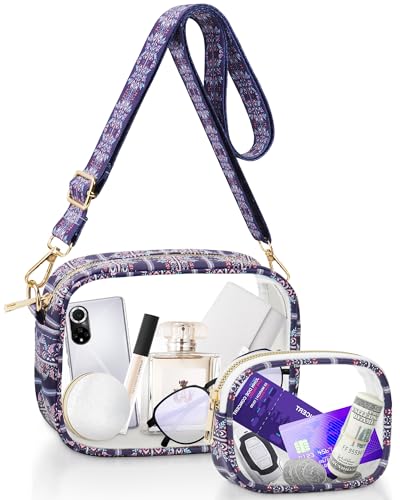 Bolsa transversal transparente aprovada pelo estádio para mulheres com alça ajustável para shows e festivais esportivos, Roxa, 7.5 x 6 x 2.8 inches