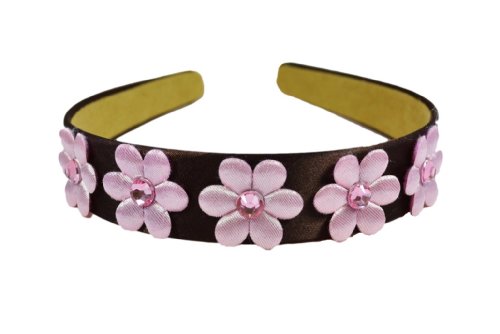 Funny Girl Designs Ava Girls Flower Headband (Brown Band/Pink Flower)