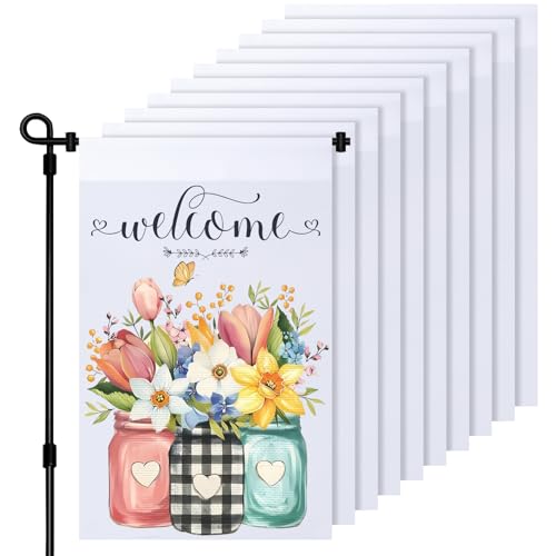 HFKPJRT 10 Pcs Sublimation Garden Flags Sublimation Flags Blank 12 x 18 Inch Polyester Banners Outside for Heat Transfer Vinyl DIY Lawn Decorative Flags for Holiday Festival Decoration White