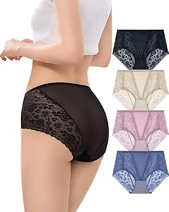 Chouchounel Damen Slips mit mittelhohem Bund – 4er Pack Spitzen Unterwäsche für Damen, weich, bequem & atmungsaktiv (DE/NL/SE/PL, Alphanumerisch, M, Regular, Regular, Mehrfarbig)
