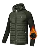 MoFiz Mens Lightweight Running Hybrid Jackets Winter Puffy Thermal Hiking Jacket Full Zip Hooded Active Performance Insulated Jacket with Zip Pockets Army Green Large