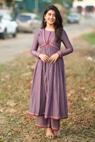 Image of GoSriKi Women's Rayon Viscose Solid A-Line Kurta with Palazzo