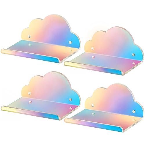 NiHome Iridescent Acrylic Floating Shelves, 4 Pack Cloud Shelves,Small Floating Shelf for Wall, Wall Mountable and Multi-Functional for Home Décor, Bathroom, Kitchen, Bedroom (Small, 4 Pack)