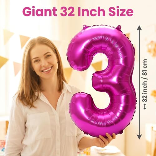 Image of YPSelected 32 Inch Large Foil Helium Number Balloon Birthday Wedding Party 0-9 (Rose Red, 3)