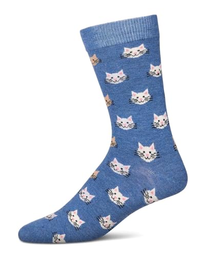MeMoi Men's Cat Face Cashmere Crew Socks Denim Heather 10-13