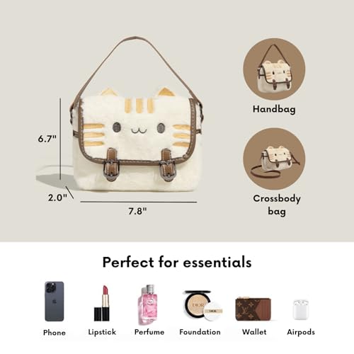 Cute Kawaii Cat Purse Plush Mini Crossbody Bag for Women, Soft Adjustable Shoulder Handbag for Cat Lovers, Novelty Gift for Christmas Valentine's Birthday (7.8x6.7x2 Inch)2
