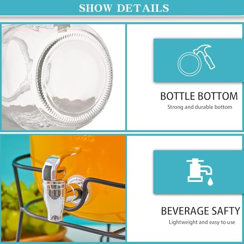 Image of 8 litres Mason Glass Beverage Dispenser with Metal Stand | Airtight Lid, Wide Mouth, Leak-Proof Spigot | Perfect for Detox Water, Infusions, Parties & Events