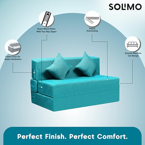 Image of Amazon Brand - Solimo 2 Seater 4 * 6 Jute Fabric Washable Cover Sofa Cum Bed with 2 Cushion 2 Seater Double Foam Fold Out Sofa Cum Bed (Finish Color - Sky Blue Delivery Condition - Pre-Assembled)