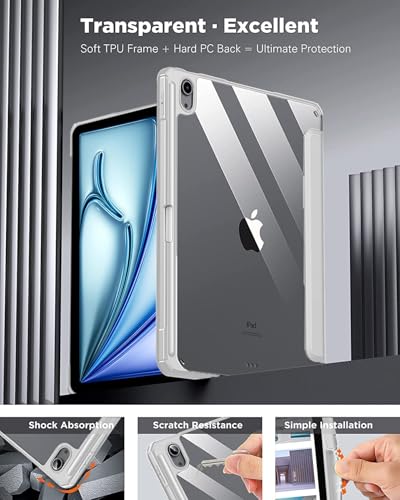 Image of Robustrion Case Cover for iPad Air 11 Inch Cover M4 / M3 / M2 / iPad Air 5th Generation /Air 4th Gen Hybrid Case with [Pencil Holder] for iPad Air 11 inch M4 / M3 / M2 / Air 4th 5th Gen - Grey