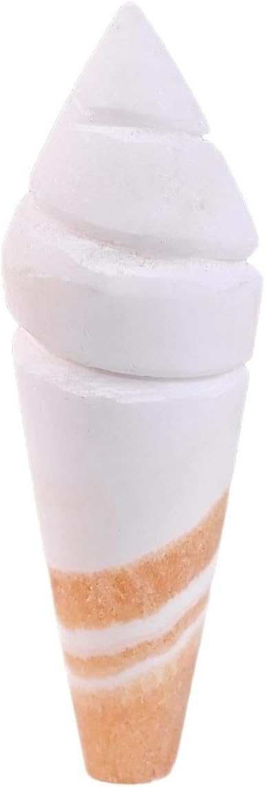 Natural Yellow Frozen Stone Ice Cream Ornament 12-15cm Decorative Gemstone Cone Sculpture for Home Office Desktop