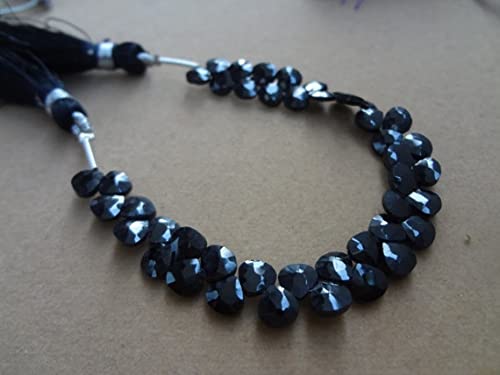 Spinelle noire perles coeurs facettés 5mm fil 15cm pour création bijoux DIY
