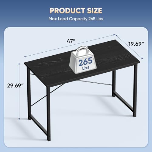 Image of DUMOS 47 Inch Computer Desk for Home Office, Modern Writing Study Table Simple Modern Style for Bedroom Small Space, Large Work Desks with X-Shaped Reinforcement, Wood Brown