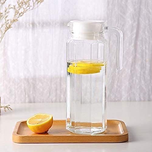 Image of NeWine Premium 1.1 Liter Glass Water Jug with Airtight Lid & Handle | 1100ML Transparent Beverage Carafe for Home Office Etc | Pitcher for Serve Juice Milk Beverage Chaas Cocktail (Octagonal)