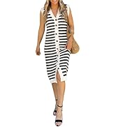 BLENCOT Women's V Neck Striped Sweater Cover Up Dress Causal Sleeveless Button Cardigan Midi Tank...