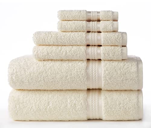 COTTON CRAFT Ultra Soft 6 Piece Towel Set - 2 Large Bath Towels 2 Hand Towels 2 Washcloths - Absorbent 580 GSM Quick Dry Everyday Luxury Hotel Bathroom Spa Gym Shower Pool - 100% Cotton - Ivory