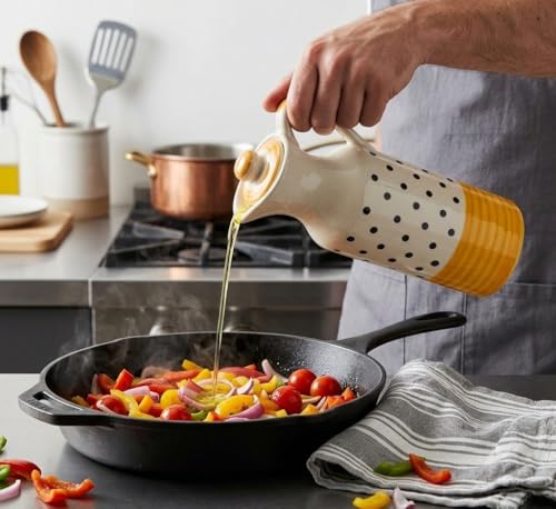 Image of Crazy Sutra Naturra Ceramic Oil Dispenser Bottle with Lid & Handle | Decorative Kitchen Oil Pourer for Olive Oil Vinegar Soy Sauce Salad Dressing | Elegant Kitchen Storage Bottle (Polka Dot)