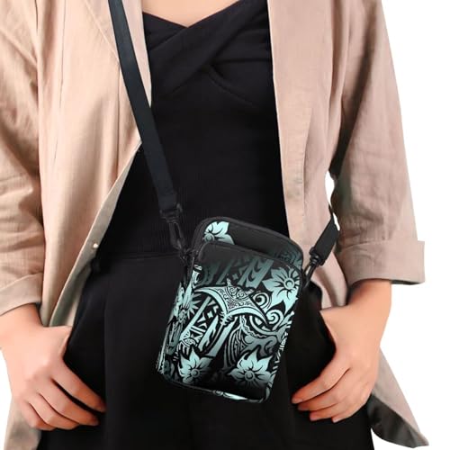 Image of Hawaiian Tribal Small Crossbody Bags for Women Cell Phone Bag Purse, Sea Turtle Zipper Sling Purses Shoulder Bag