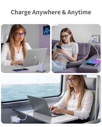 Image of 65W USB C GaN Charger,Dual USB-C & USB-A Fast Charger Block, USBC wall Charger Compatible with Galaxy S25 /S24 / Ultra, iPhone 16 /15 Series, iPad mini, MacBook Pro /Air(Purple)