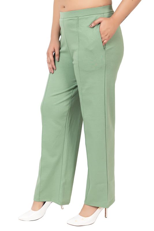Image of Mlada Mid Waist Wide Leg Flared Pants Elastic Waist Band for Women Office Work Formal Wear Stretch Cotton Knit Flare Pants Utility Pockets Extra Flare Pants Trousers for Travel