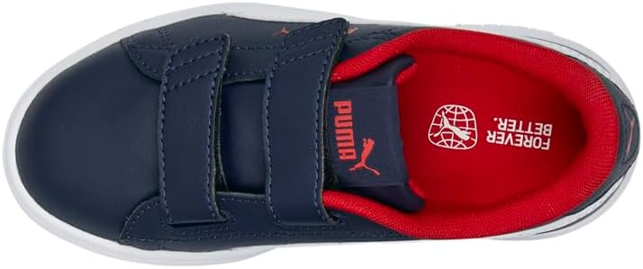 Puma Kids' Smash 3.0 Leather Hook and Loop Puma Navy-Puma White-for All Time Red Little Kid 3 - Image 5