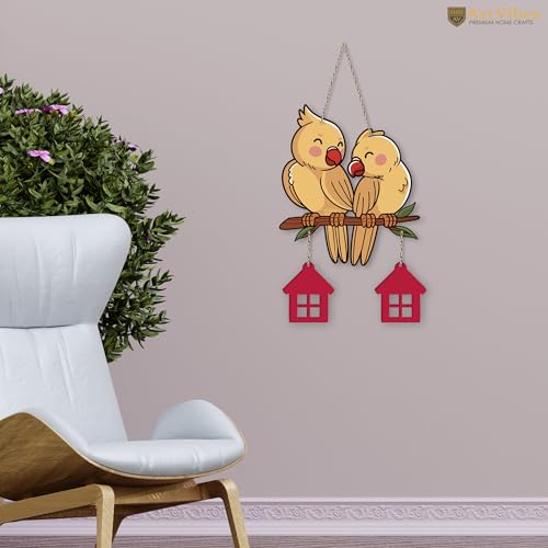 Image of Artvibes Cute Pair of Birds Decorative MDF Wooden Wall Art for Home | Garden Balcony | Decoration Wall Hanging Items | Trendy Decor | Wall Poster | Paintings For Wall | Gift Items (WH 9114N)