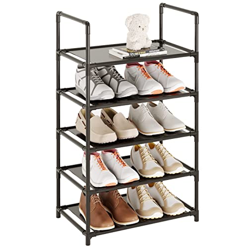 Vockot 5 Tier Stackable Small Shoe Rack，Narrow Sturdy Shoe Shelf Organizer, Non-Woven Fabric Metal Free Standing Shoe Racks For Entryway, Doorway And Closet（Black） #TOP1