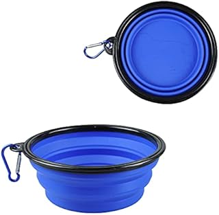 FuninCrea Collapsible Dog Bowl, 2pcs Foldable Travel Bowl Dish 350ml and 650ml Portable Pet Feeding Drinking Dish Silicone Food Water Bowl for Puppy Cat Small and Medium Pet (blue)