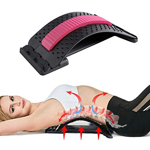 Lumbar Relief Terug Stretcher Apparaat, Lumbar Spine Stretcher Chiropractische Massager Terug Massage Apparatuur Verstelbaar voor Overmatig Zittend Kantoor Werken - Zwart+Roze